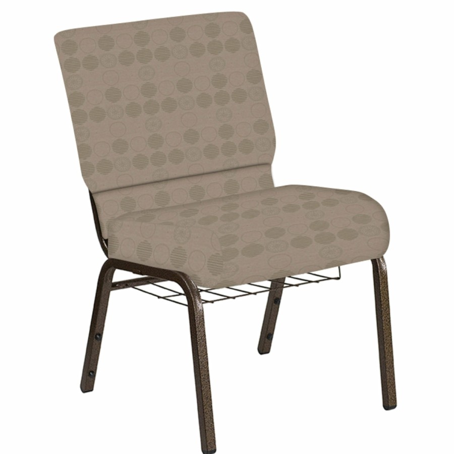 Church Chairs FLASH | 21''W Church Chair In Galaxy Fabric With Book Rack - Gold Vein Frame