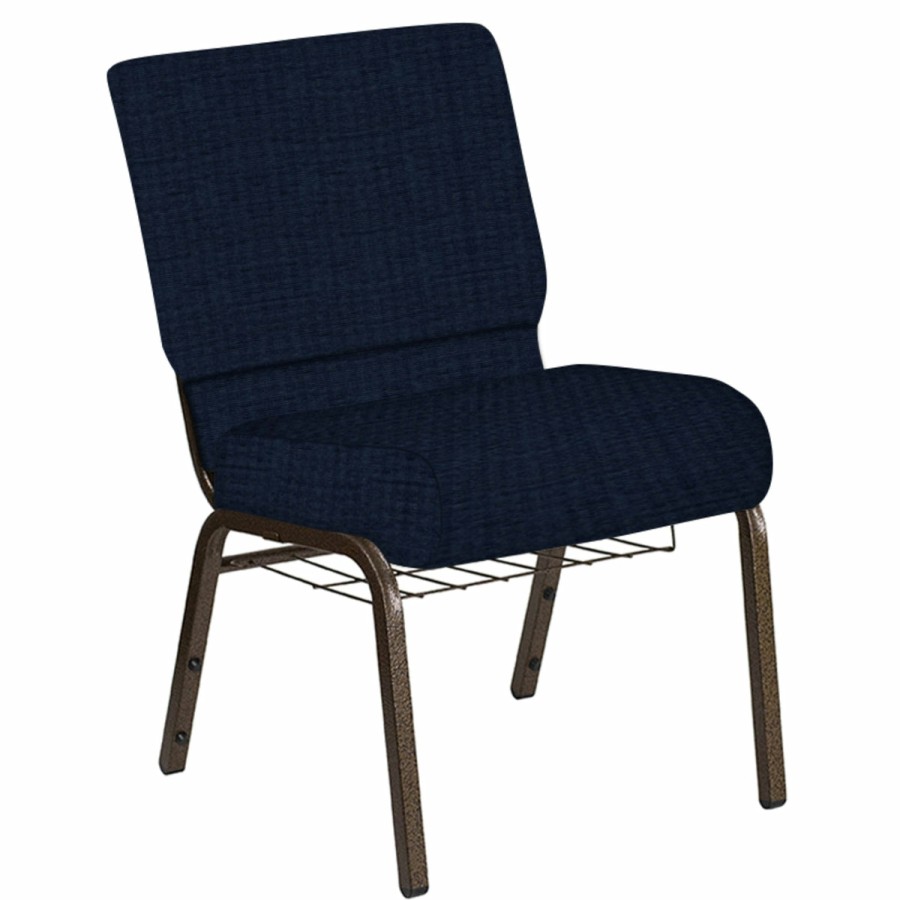 Church Chairs FLASH | 21''W Church Chair In Highlands Fabric With Book Rack - Gold Vein Frame