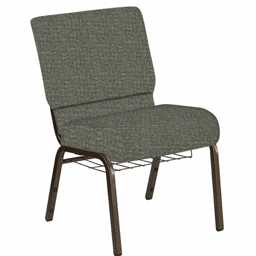 Church Chairs FLASH | 21''W Church Chair In Interweave Fabric With Book Rack - Gold Vein Frame