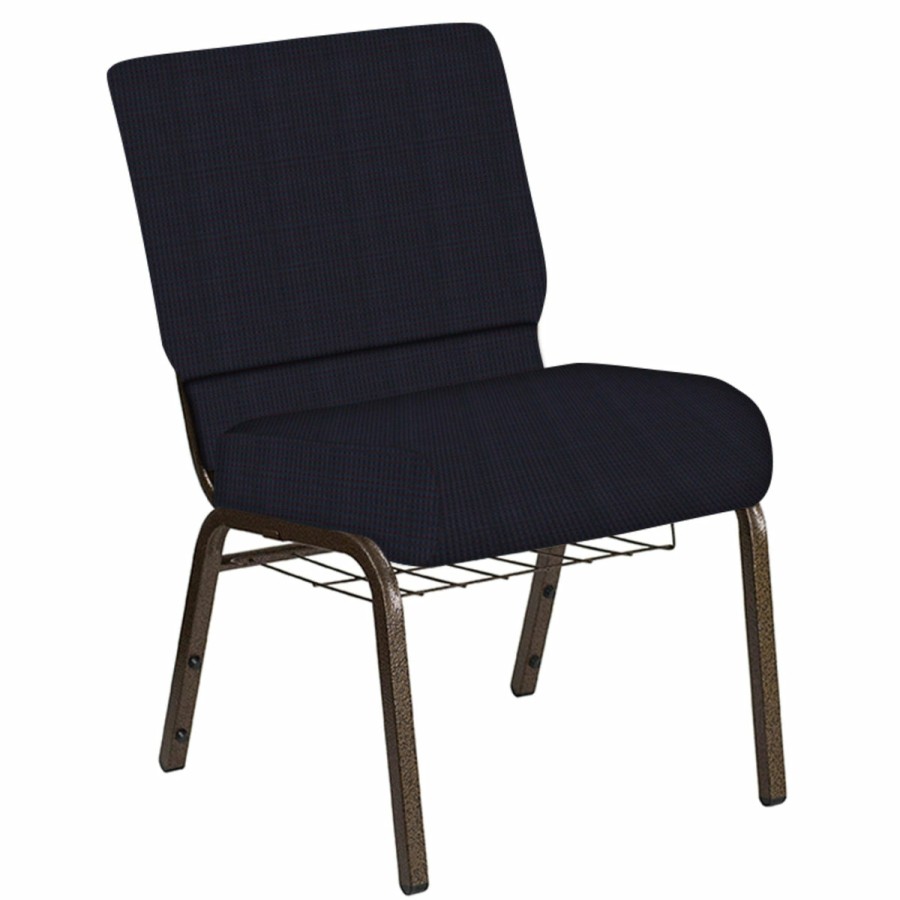 Church Chairs FLASH | 21''W Church Chair In Mainframe Fabric With Book Rack - Gold Vein Frame