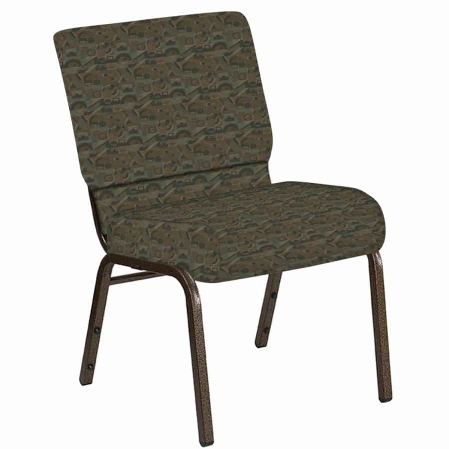 Church Chairs FLASH | Embroidered 21''W Church Chair In Perplex Fabric - Gold Vein Frame