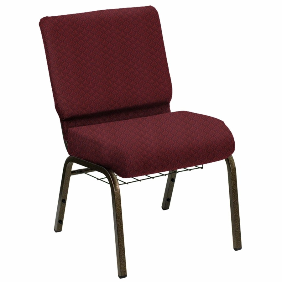 Church Chairs FLASH | Hercules Series 21''W Church Chair In Praise Fabric With Book Rack - Gold Vein Frame