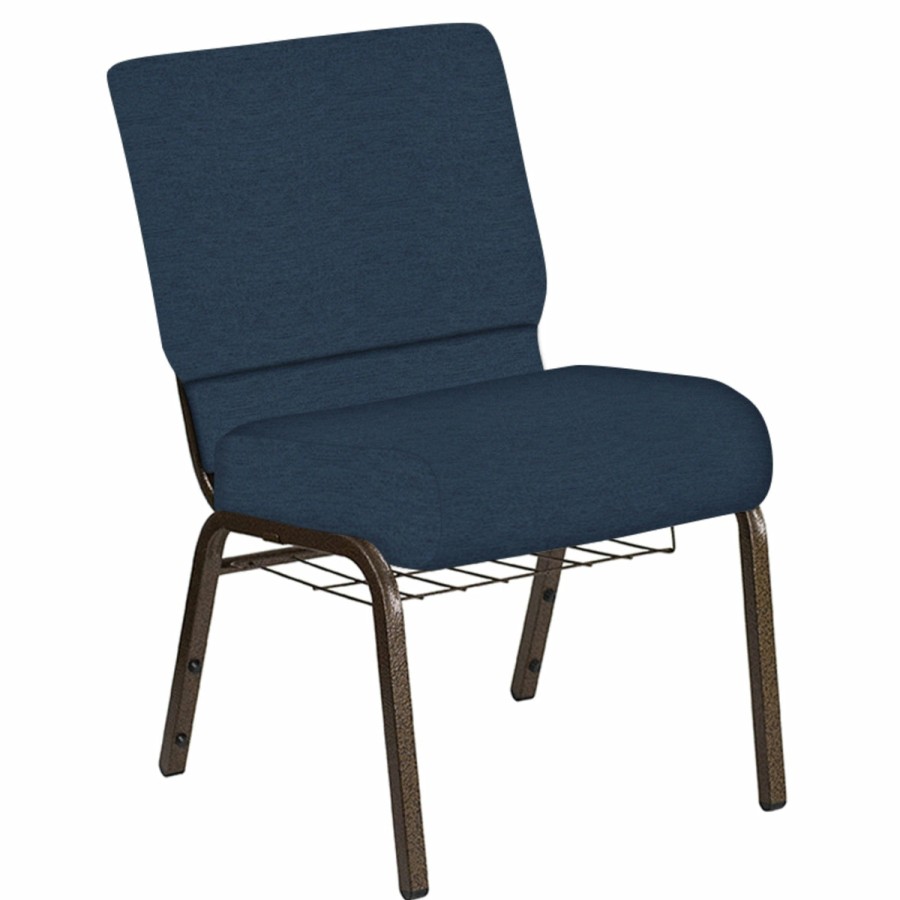 Church Chairs FLASH | 21''W Church Chair In Ravine Fabric With Book Rack - Gold Vein Frame