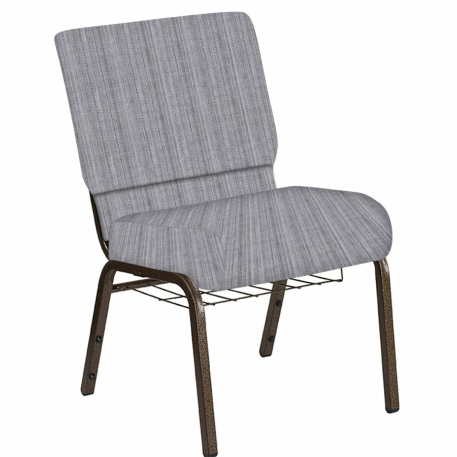 Church Chairs FLASH | 21''W Church Chair In Sammie Joe Fabric With Book Rack - Gold Vein Frame