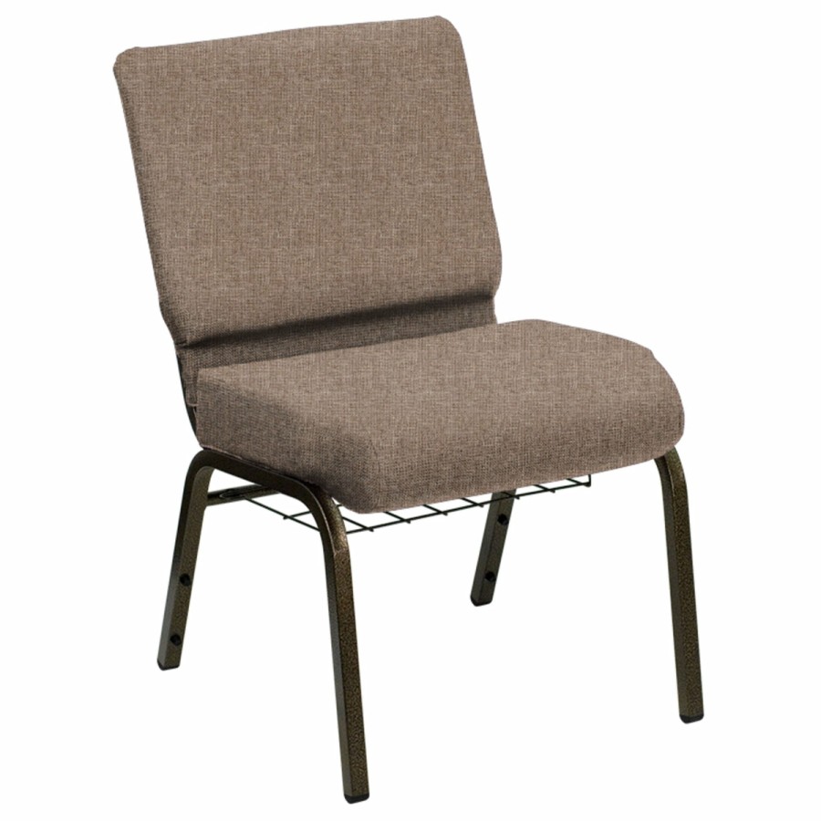 Church Chairs FLASH | Hercules Series 21''W Church Chair In Sherpa Fabric With Book Rack - Gold Vein Frame