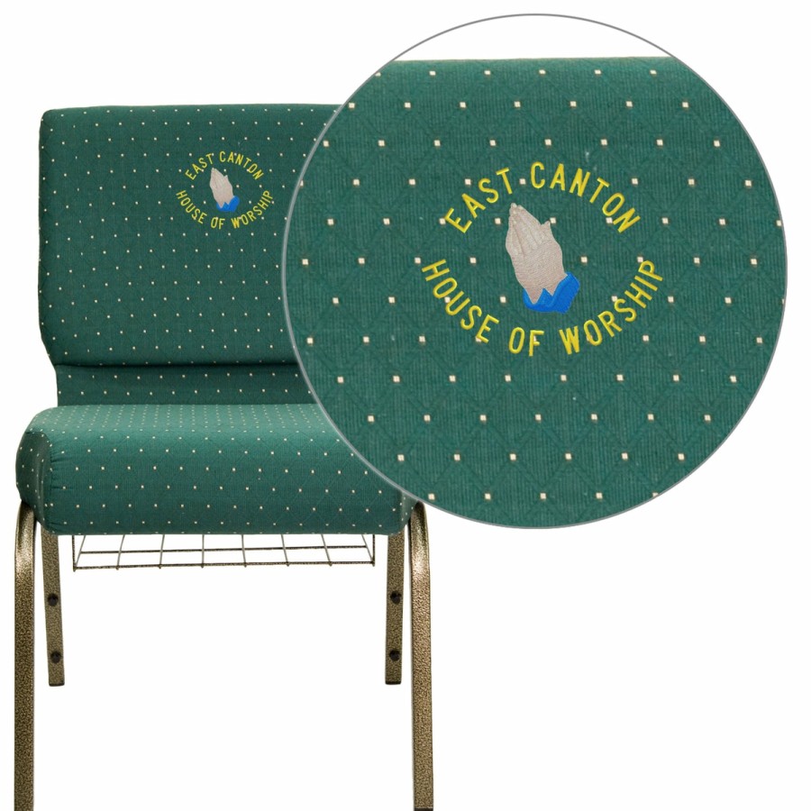 Church Chairs FLASH | Embroidered Hercules Series 21''W Church Chair With Cup Book Rack