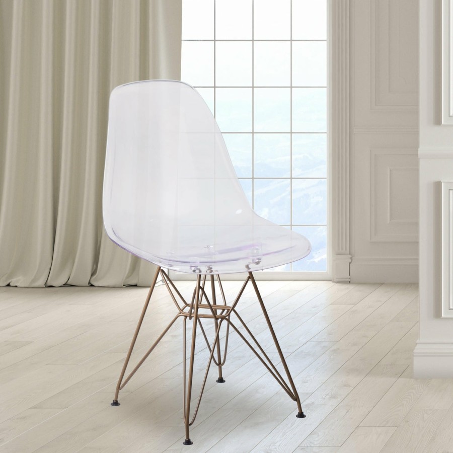 Folding & Event FLASH Ghost Chairs & Stools | Elon Series Ghost Chair With Gold Metal Base