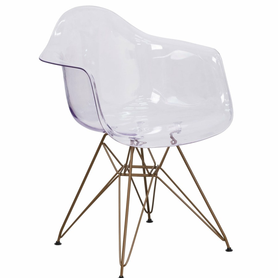 Folding & Event FLASH Ghost Chairs & Stools | Allure Series Transparent Side Chair With Arms And Gold Base