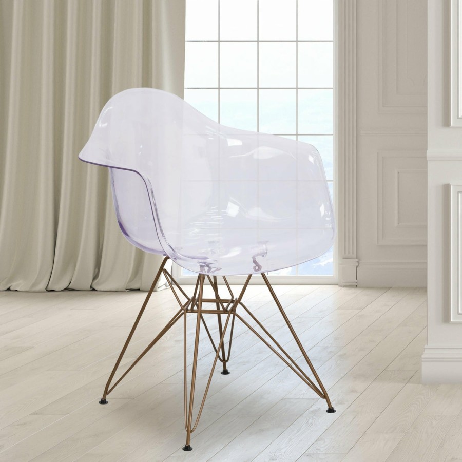 Folding & Event FLASH Ghost Chairs & Stools | Allure Series Transparent Side Chair With Arms And Gold Base