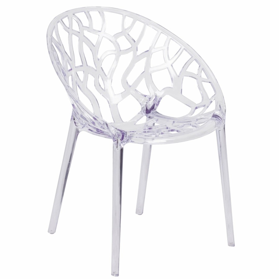 Folding & Event FLASH Ghost Chairs & Stools | Specter Series Transparent Oval Shaped Stacking Side Chair With Artistic Pattern Design