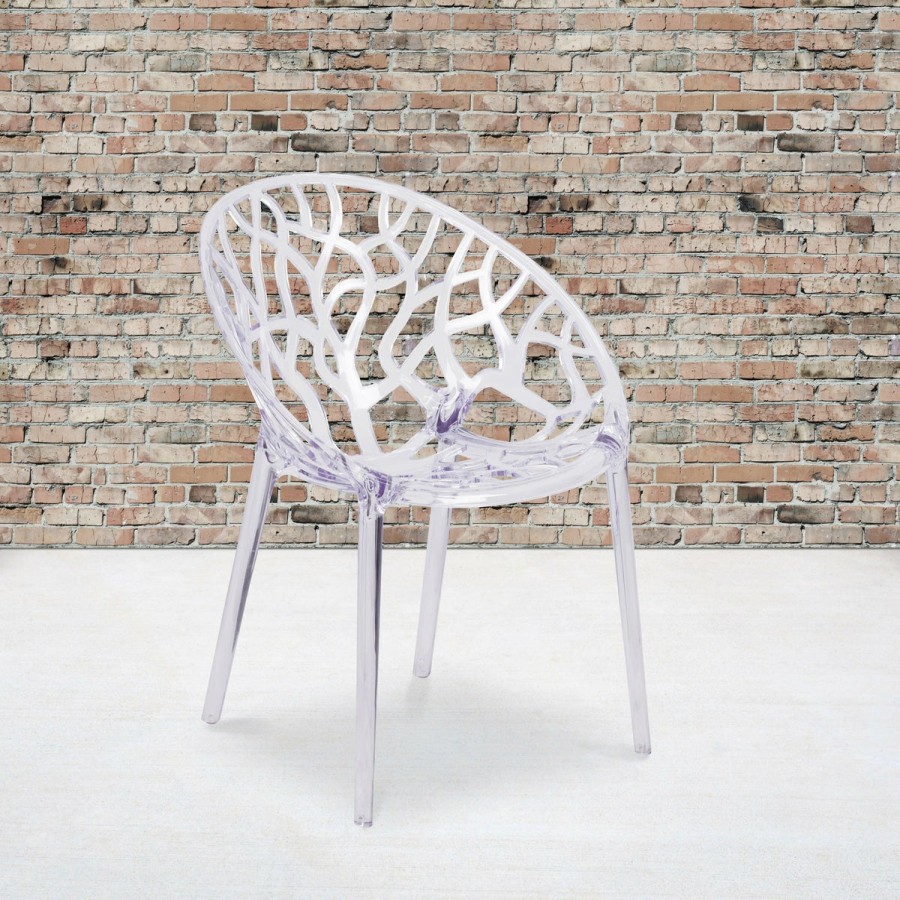 Folding & Event FLASH Ghost Chairs & Stools | Specter Series Transparent Oval Shaped Stacking Side Chair With Artistic Pattern Design