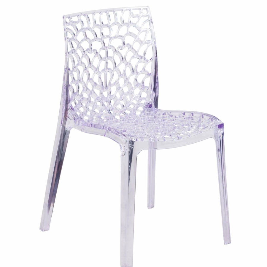 Folding & Event FLASH Ghost Chairs & Stools | Vision Series Transparent Stacking Side Chair With Artistic Pattern Design