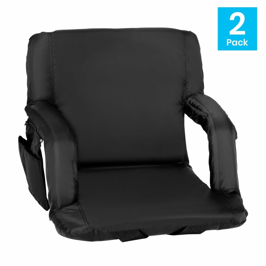 More FLASH | Set Of 2 Portable Lightweight Reclining Stadium Chairs With Armrests, Padded Back & Seat - Storage Pockets & Backpack Straps