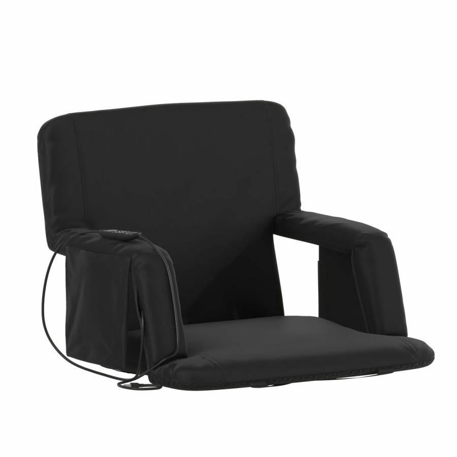 More FLASH | Malta Portable Heated Reclining Stadium Chair With Armrests, Padded Back & Heated Seat With Dual Storage Pockets And Backpack Straps