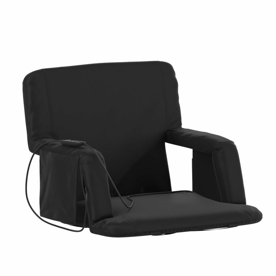 More FLASH | Malta Extra Wide Portable Heated Reclining Stadium Chair W/Armrests, Padded Back & Heated Seat W/Dual Storage Pockets And Backpack Straps