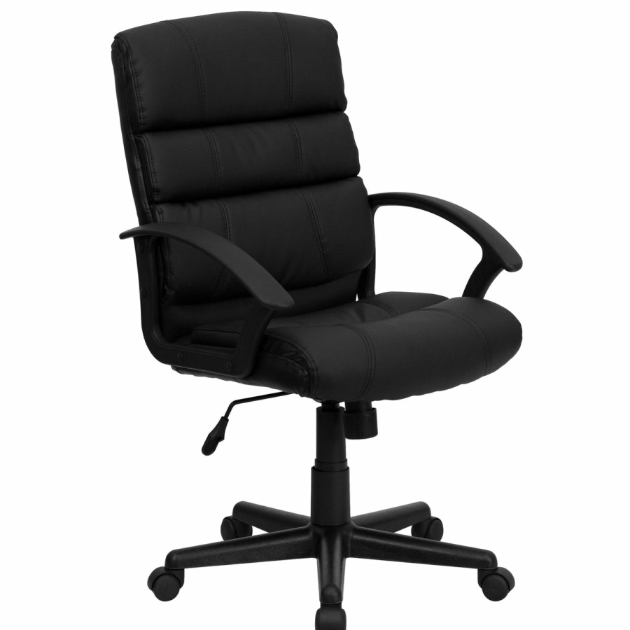 Office & Reception FLASH Task Office Chairs | Mid-Back Leathersoft Swivel Task Office Chair With Accent Divided Back And Arms