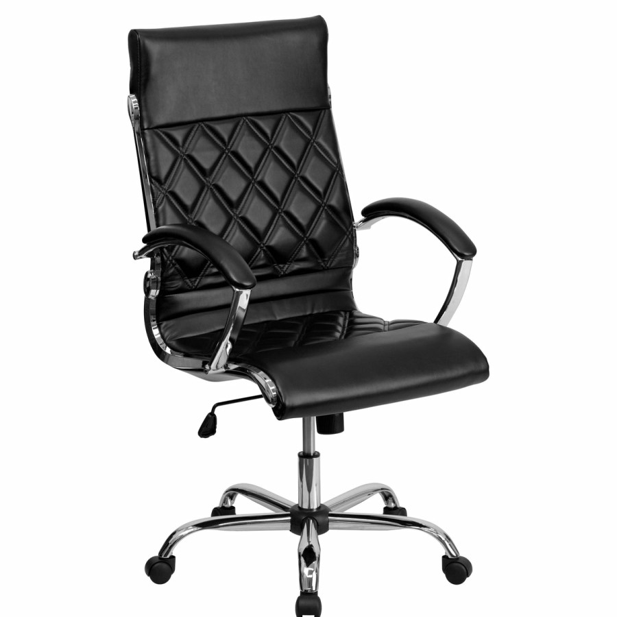 Office & Reception FLASH Executive Office Chairs | High Back Designer Quilted Leathersoft Executive Swivel Office Chair With Chrome Base And Arms