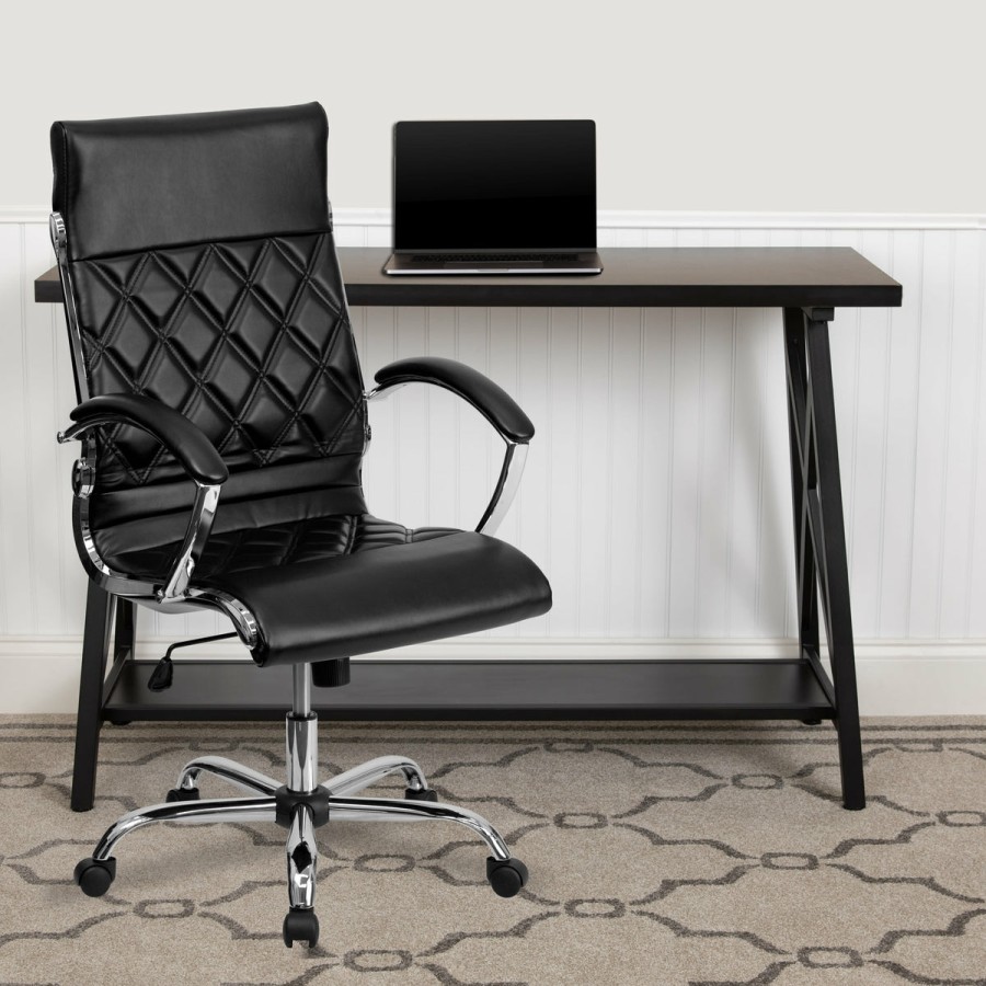 Office & Reception FLASH Executive Office Chairs | High Back Designer Quilted Leathersoft Executive Swivel Office Chair With Chrome Base And Arms