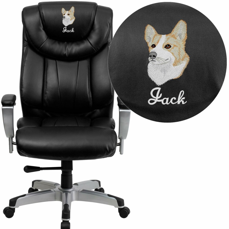 Office & Reception FLASH Personalized Office Chairs | Embroidered Hercules Series Big & Tall 400 Lb. Rated Executive Swivel Ergonomic Office Chair With Silver Finished Adjustable Arms