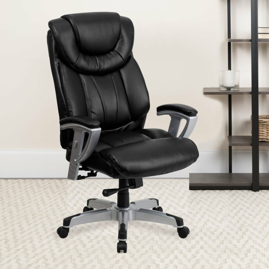 Office & Reception FLASH Big & Tall Office Chairs | Hercules Series Big & Tall 400 Lb. Rated Executive Swivel Ergonomic Office Chair With Silver Finished Adjustable Arms