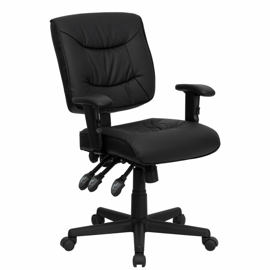 Office & Reception FLASH Task Office Chairs | Mid-Back Leathersoft Multifunction Swivel Ergonomic Task Office Chair With Adjustable Arms