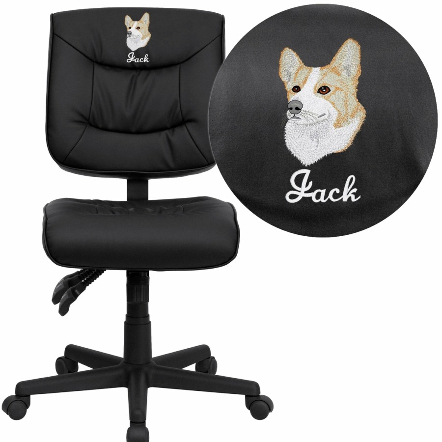 Office & Reception FLASH Personalized Office Chairs | Embroidered Mid-Back Leathersoft Multifunction Swivel Ergonomic Task Office Chair