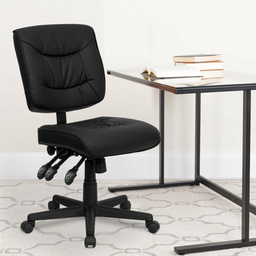 Office & Reception FLASH Task Office Chairs | Mid-Back Leathersoft Multifunction Swivel Ergonomic Task Office Chair