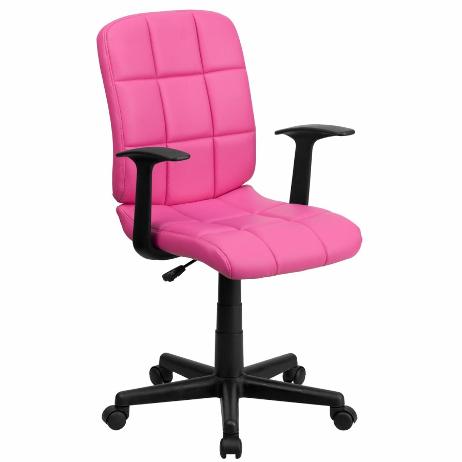 Office & Reception FLASH Task Office Chairs | Mid-Back Quilted Vinyl Swivel Task Office Chair With Arms