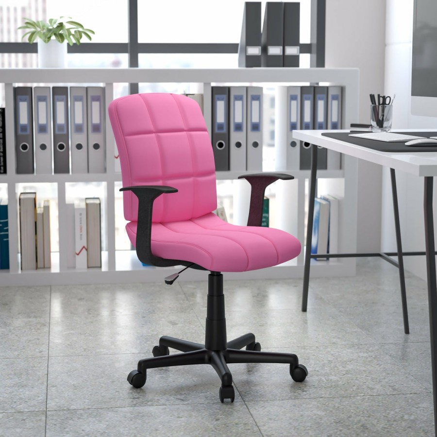 Office & Reception FLASH Task Office Chairs | Mid-Back Quilted Vinyl Swivel Task Office Chair With Arms