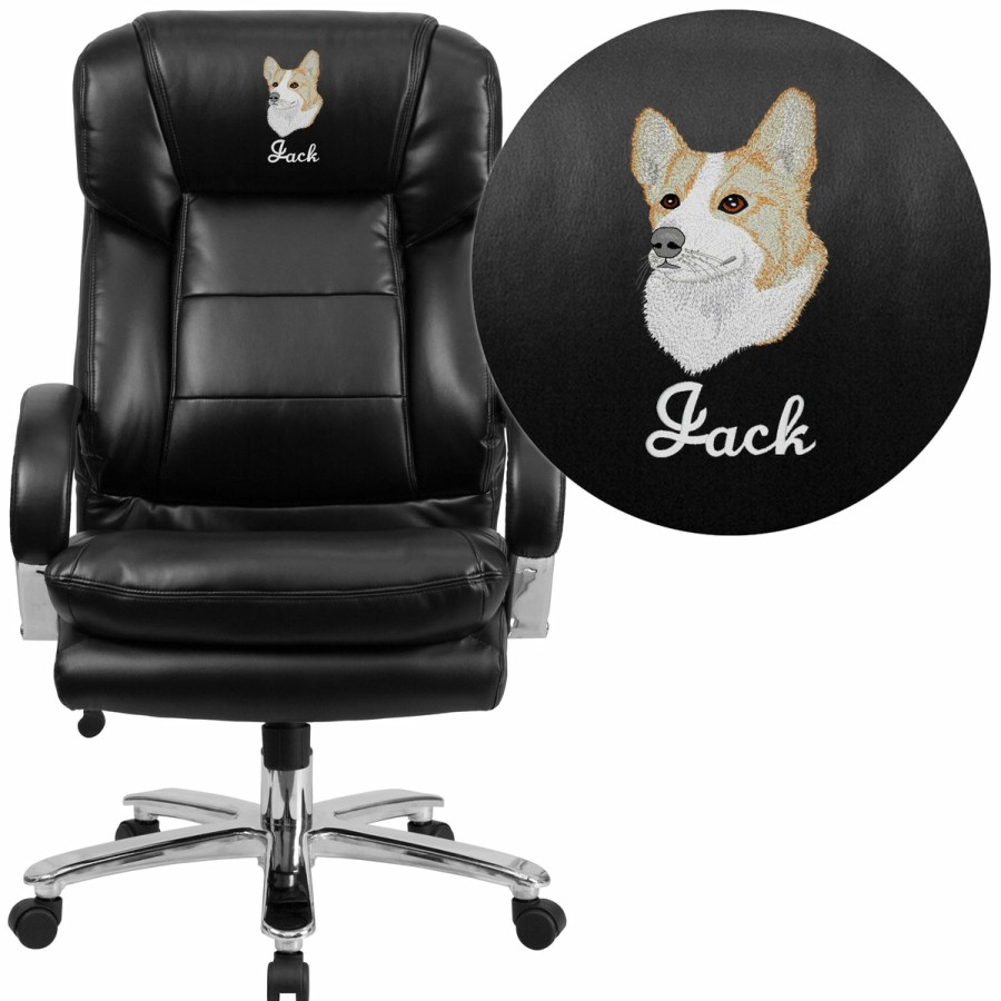 Office & Reception FLASH Personalized Office Chairs | Embroidered Hercules Series 24/7 Intensive Use Big & Tall 500 Lb. Rated Executive Swivel Ergonomic Office Chair With Loop Arms