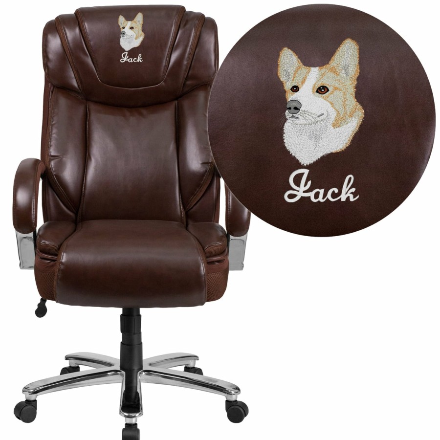 Office & Reception FLASH Personalized Office Chairs | Embroidered Hercules Series Big & Tall 500 Lb. Rated Leathersoft Executive Swivel Ergonomic Office Chair With Extra Wide Seat