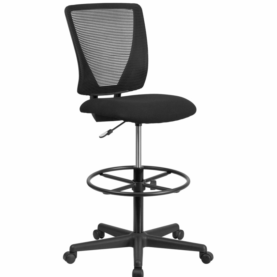 Office & Reception FLASH Drafting Stools | Ergonomic Mid-Back Mesh Drafting Chair With Fabric Seat And Adjustable Foot Ring