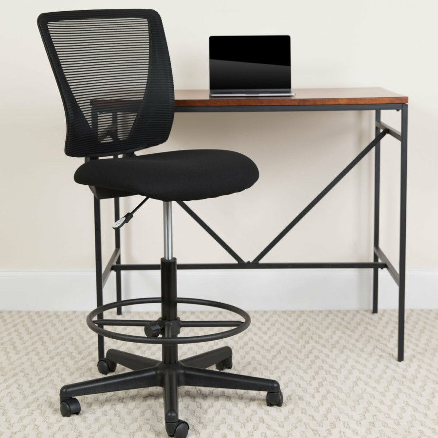 Office & Reception FLASH Drafting Stools | Ergonomic Mid-Back Mesh Drafting Chair With Fabric Seat And Adjustable Foot Ring