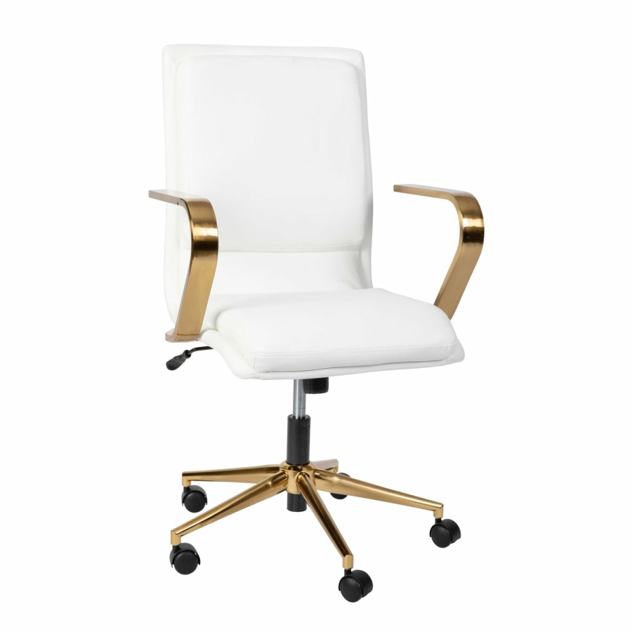 Office & Reception FLASH Executive Office Chairs | James Mid-Back Designer Executive Upholstered Office Chair With Brushed Metal Base And Arms