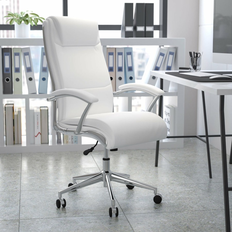 Office & Reception FLASH Executive Office Chairs | High Back Designer Smooth Upholstered Executive Swivel Office Chair With Chrome Base And Arms