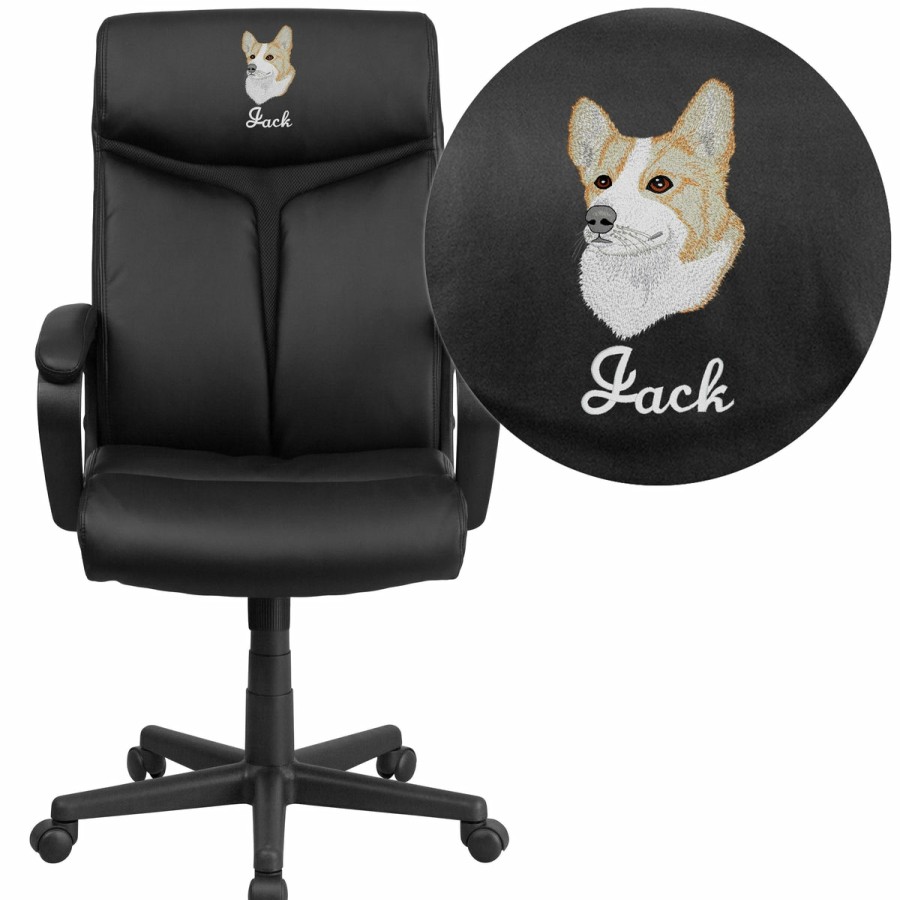 Office & Reception FLASH Personalized Office Chairs | Embroidered High Back Leathersoft Executive Swivel Office Chair With Slight Mesh Accent And Arms