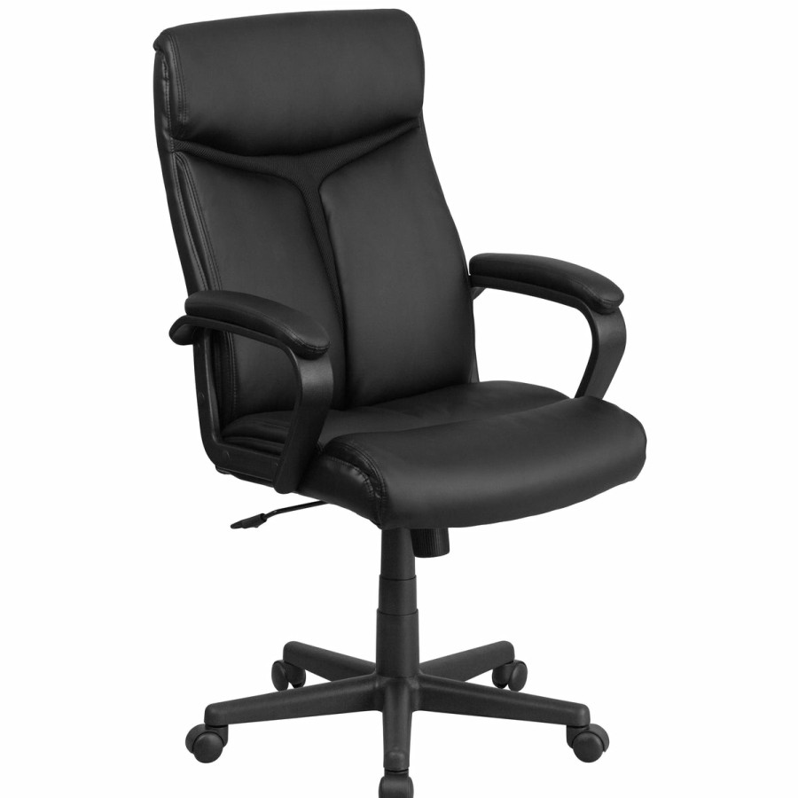 Office & Reception FLASH Executive Office Chairs | High Back Leathersoft Executive Swivel Office Chair With Slight Mesh Accent And Arms