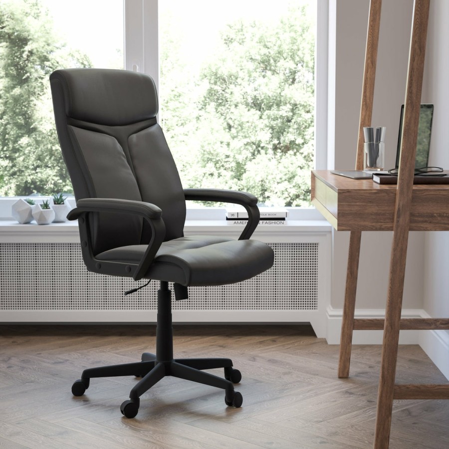 Office & Reception FLASH Executive Office Chairs | High Back Leathersoft Executive Swivel Office Chair With Slight Mesh Accent And Arms