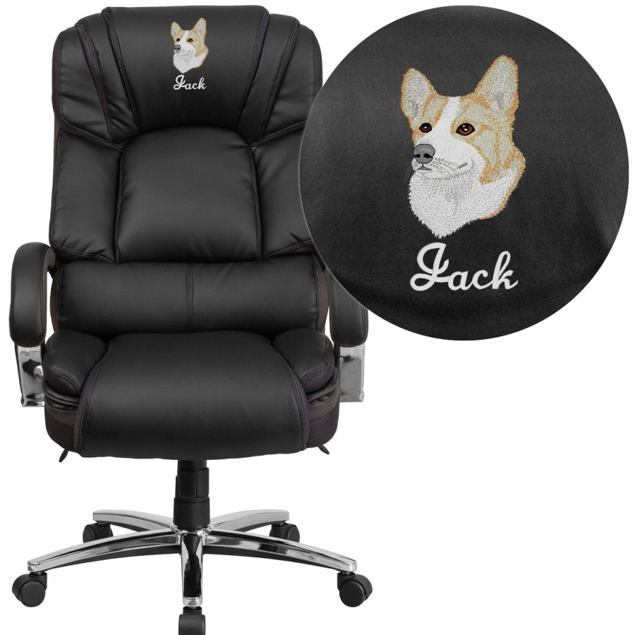 Office & Reception FLASH Personalized Office Chairs | Embroidered Hercules Series Big & Tall 500 Lb. Rated Leathersoft Executive Swivel Ergonomic Office Chair With Chrome Base And Arms