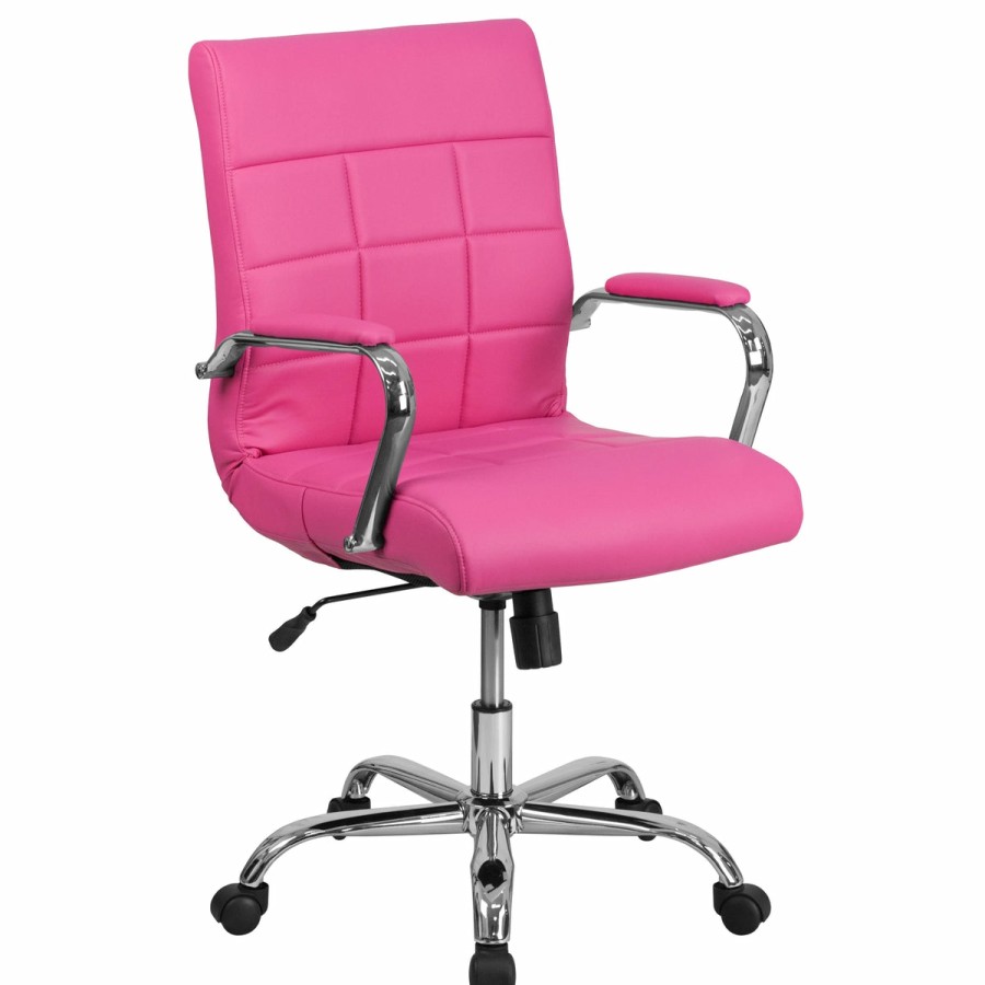 Office & Reception FLASH Executive Office Chairs | Mid-Back Vinyl Executive Swivel Office Chair With Chrome Base And Arms