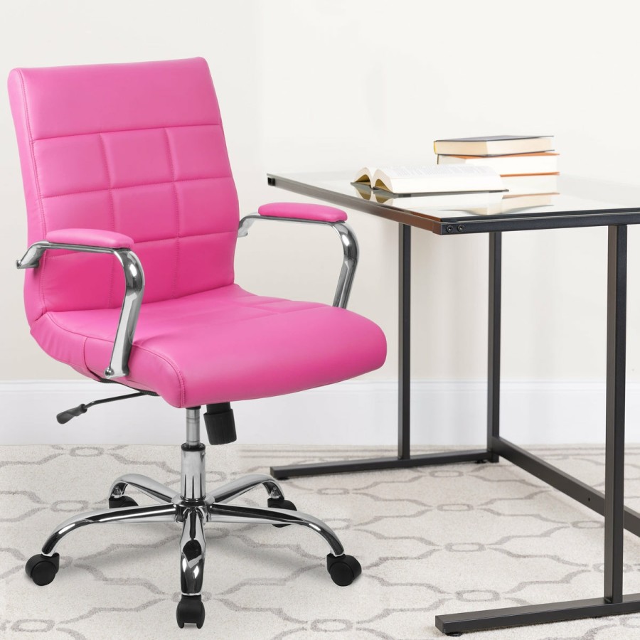 Office & Reception FLASH Executive Office Chairs | Mid-Back Vinyl Executive Swivel Office Chair With Chrome Base And Arms