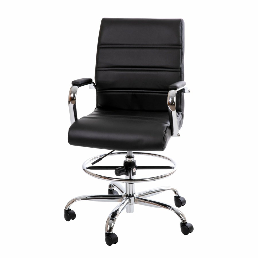 Office & Reception FLASH Drafting Stools | Mid-Back Leathersoft Drafting Chair With Adjustable Foot Ring And Chrome Base