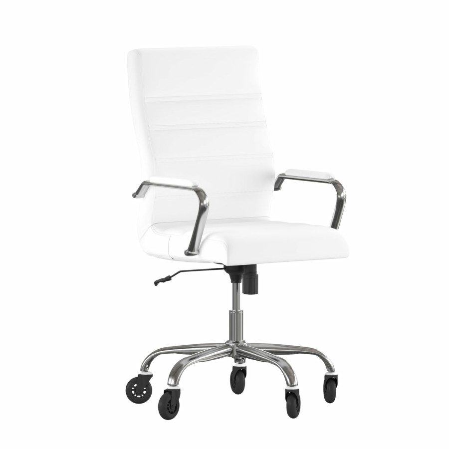 Office & Reception FLASH Executive Office Chairs | Whitney High Back Executive Swivel Office Chair With Black Frame, Arms, And Transparent Roller Wheels