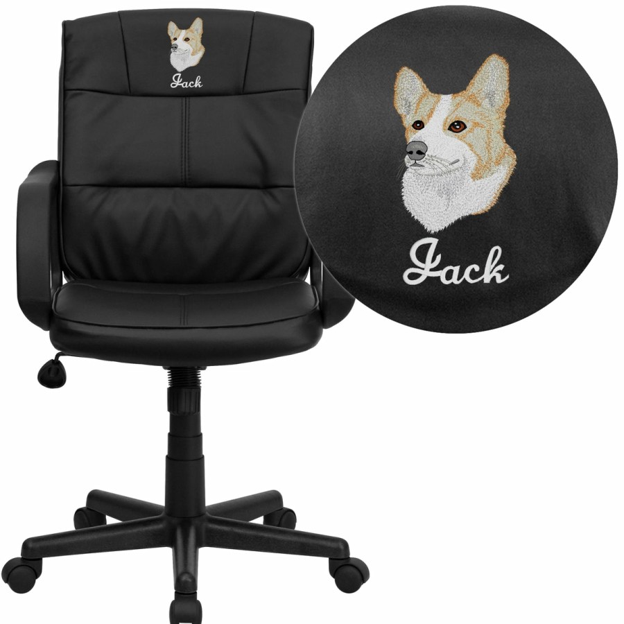 Office & Reception FLASH Personalized Office Chairs | Embroidered Mid-Back Leathersoft Swivel Task Office Chair With Arms