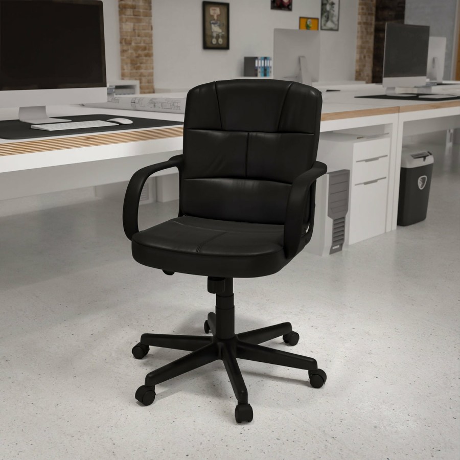 Office & Reception FLASH Task Office Chairs | Mid-Back Leathersoft Swivel Task Office Chair With Arms