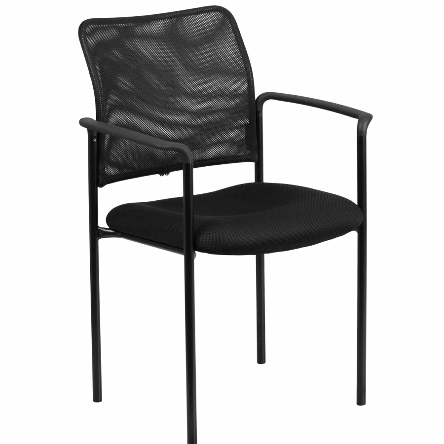 Office & Reception FLASH Reception Stack Chairs | Mesh Comfortable Stackable Steel Side Chair With Arms