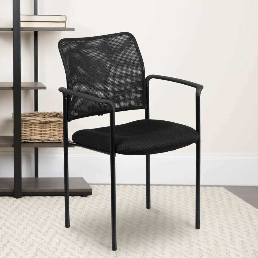 Office & Reception FLASH Reception Stack Chairs | Mesh Comfortable Stackable Steel Side Chair With Arms