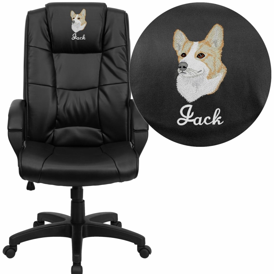 Office & Reception FLASH Personalized Office Chairs | Embroidered High Back Multi-Line Stitch Upholstered Executive Swivel Office Chair With Arms