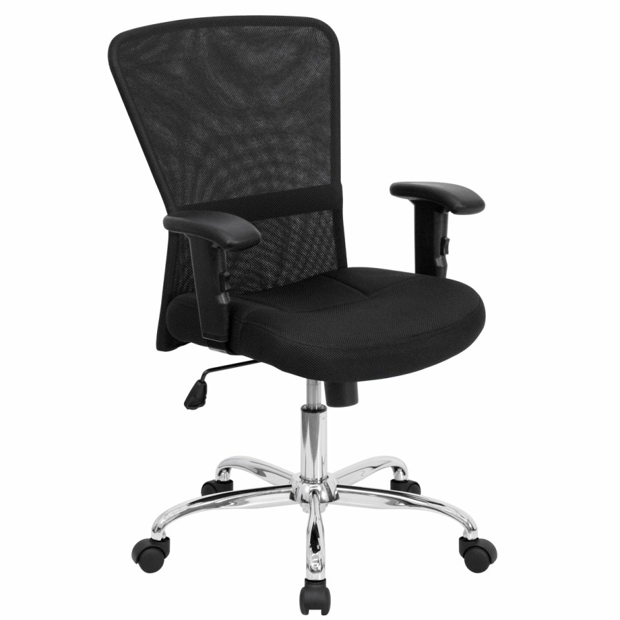 Office & Reception FLASH Task Office Chairs | Mid-Back Mesh Contemporary Swivel Task Office Chair With Chrome Base And Adjustable Arms