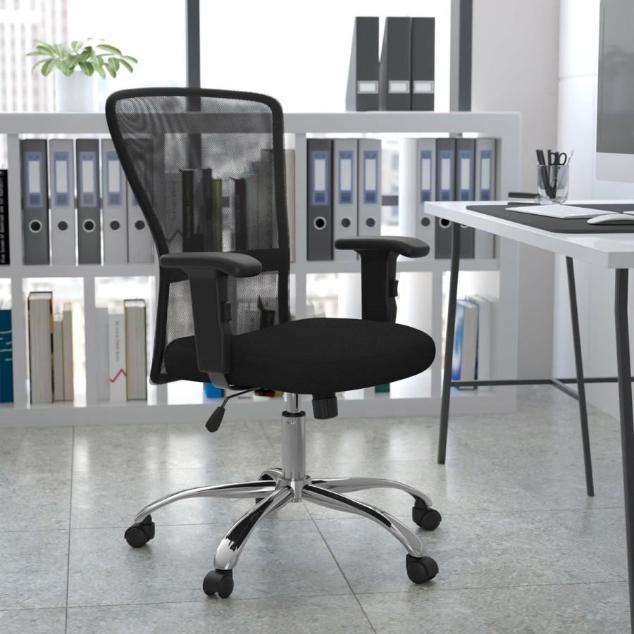 Office & Reception FLASH Task Office Chairs | Mid-Back Mesh Contemporary Swivel Task Office Chair With Chrome Base And Adjustable Arms